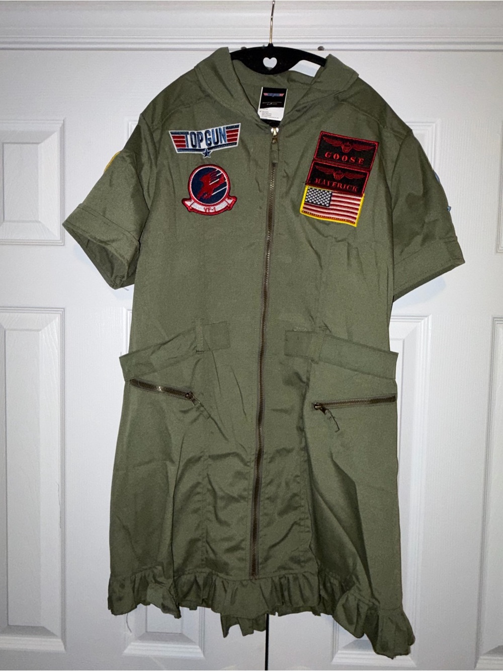 Top Gun Zip-Front dress Flight Suit Jumpsuit Costume Green woman Size small